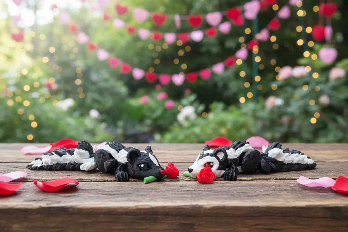 Romantic Skunk 3D Printed Flexi Fidget Articulated Figurine 3.5" 1