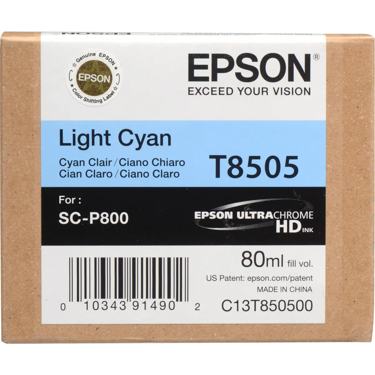 T850500 Epson Ultrachrome Hd Light Cyan Ink 80Ml/Surecolor P 1