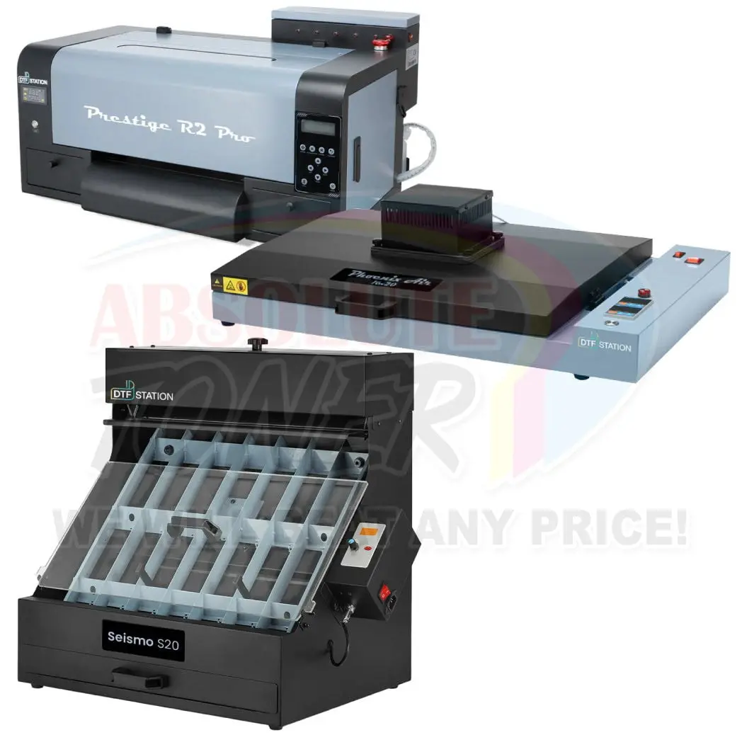 New Prestige R2 Pro Dtf Printer 110V A3 (Dual Epson I1600 Print Heads) With Digirip Software, 16X20" Inch (40X50cm) Curing Oven Phoenix Air And Seismo S20 Dtf Manual Powder Station 1