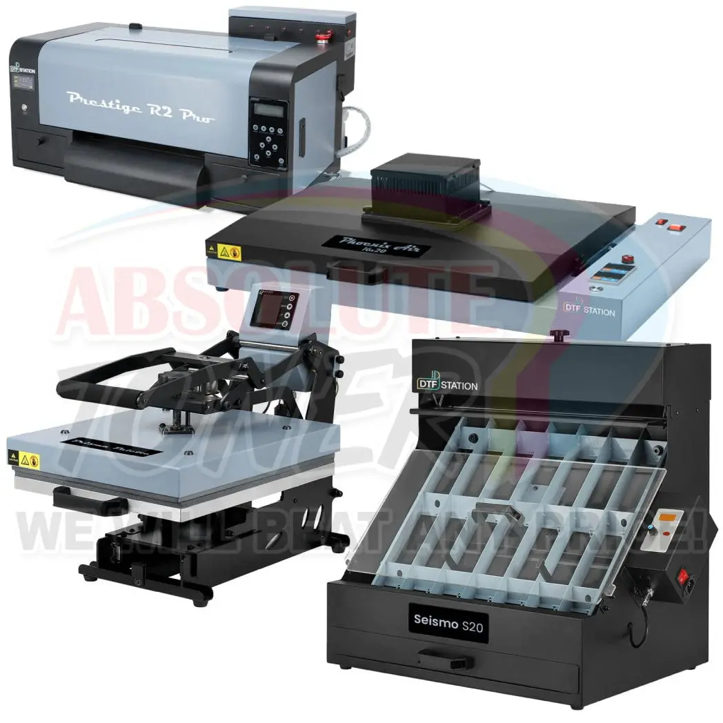 New Prestige R2 Pro Dtf Printer 110V 13" Media Roll Or A3 (Dual Epson I1600 Print Heads) With 16X20" Inch (40X50cm) Curing Oven Phoenix Air, Seismo S20 Dtf Manual Powder Station And A3 Prisma Palette Heat Press 1