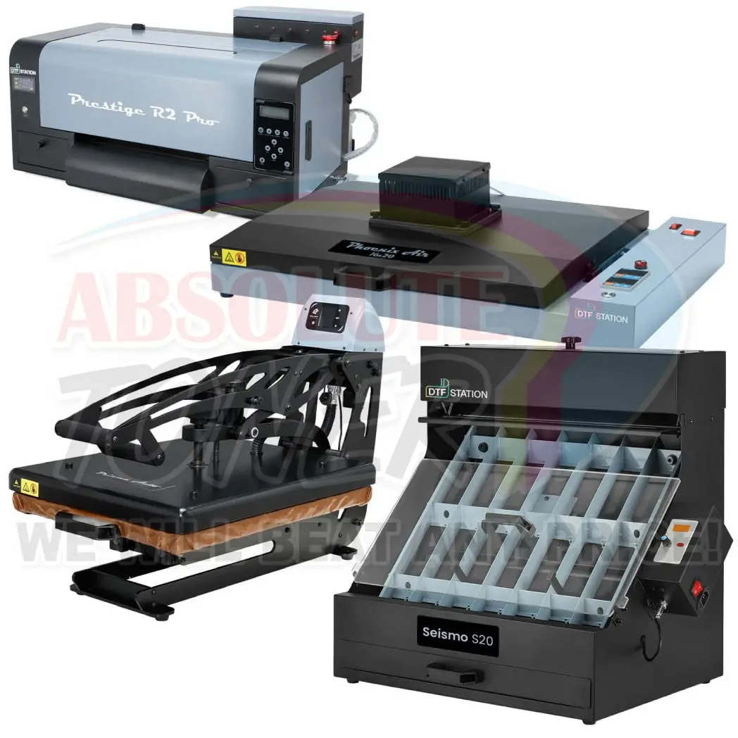 New Prestige R2 Pro Dtf Printer 110V 13" Media Roll Or A3 (Dual Epson I1600 Print Heads) With 16X20" Inch (40X50cm) Curing Oven Phoenix Air, Prisma Auto Clam Slider Gs-105Hs And Seismo S20 Dtf Manual Powder Station 1