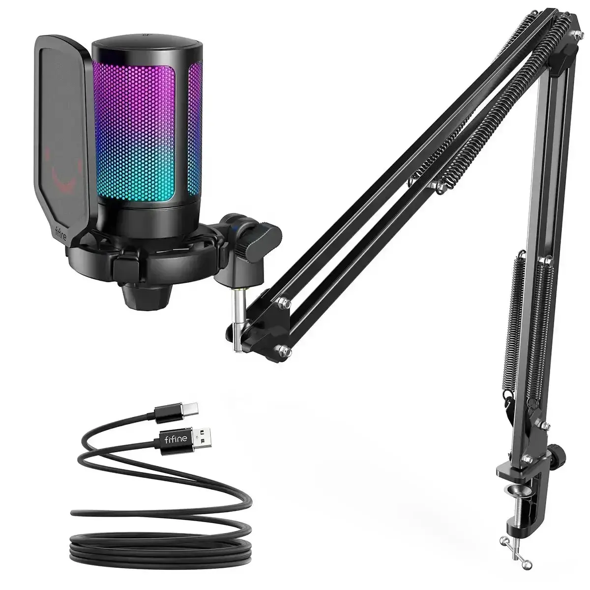 Fifine - Ampligame - A6t Studio Condenser Microphone - Studyjny Mikrofon Pojemnościowy Ze Statywem Pantografowem 1