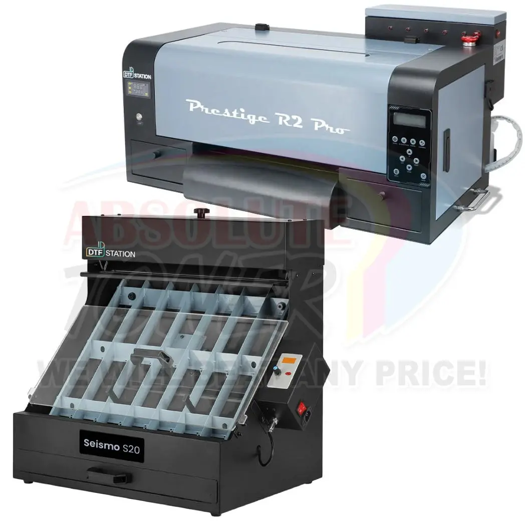 New Prestige R2 Pro Dtf Printer 110V 13" Media Roll Or A3 (Dual Epson I1600 Print Heads) With Seismo S20 Dtf Manual Powder Station 1
