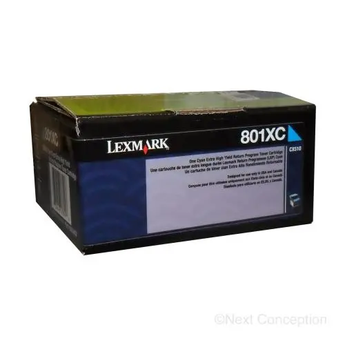 80C1xc0 Lexmark 801Xc Cx510 Cyan Extra High Yield Return Pro 1