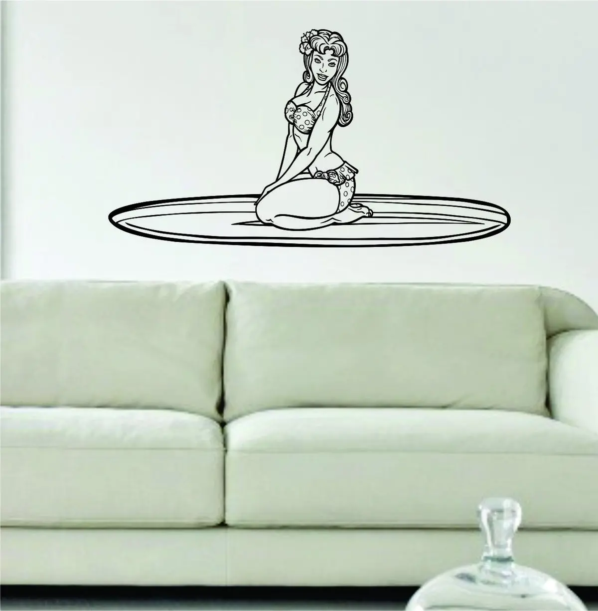 Surfer Girl Pin Up Model Ocean Beach Design Decal Sticker Wall Vinyl Decor Art 1