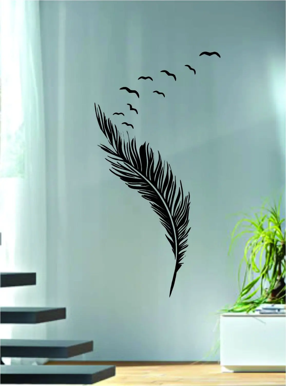 Feathers With Birds Design Animal Decal Sticker Wall Vinyl Decor Art 1