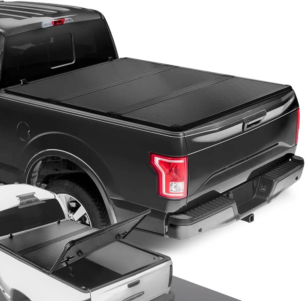 Trailfx Hard Tri-Fold Tonneau Cover For Pickup Trucks - Fits 2015-20 F-150 (Black Aluminum) 1
