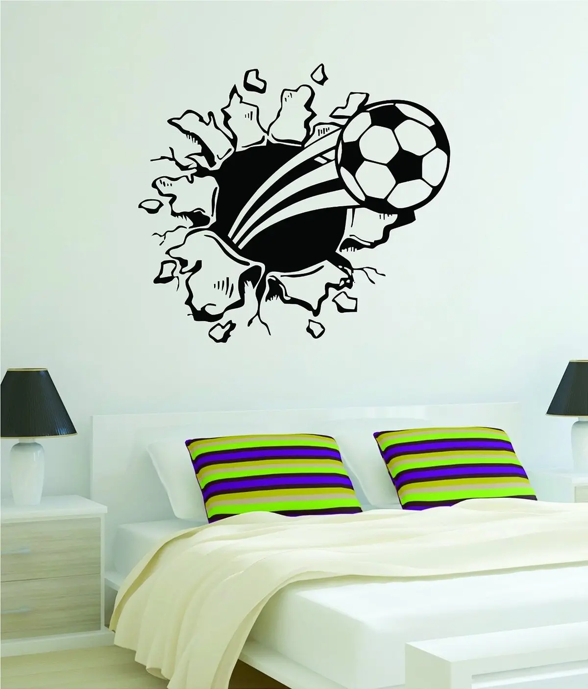 Soccer Ball Bursting Through The Wall Design Sports Decal Sticker Wall Vinyl Decor Art 1