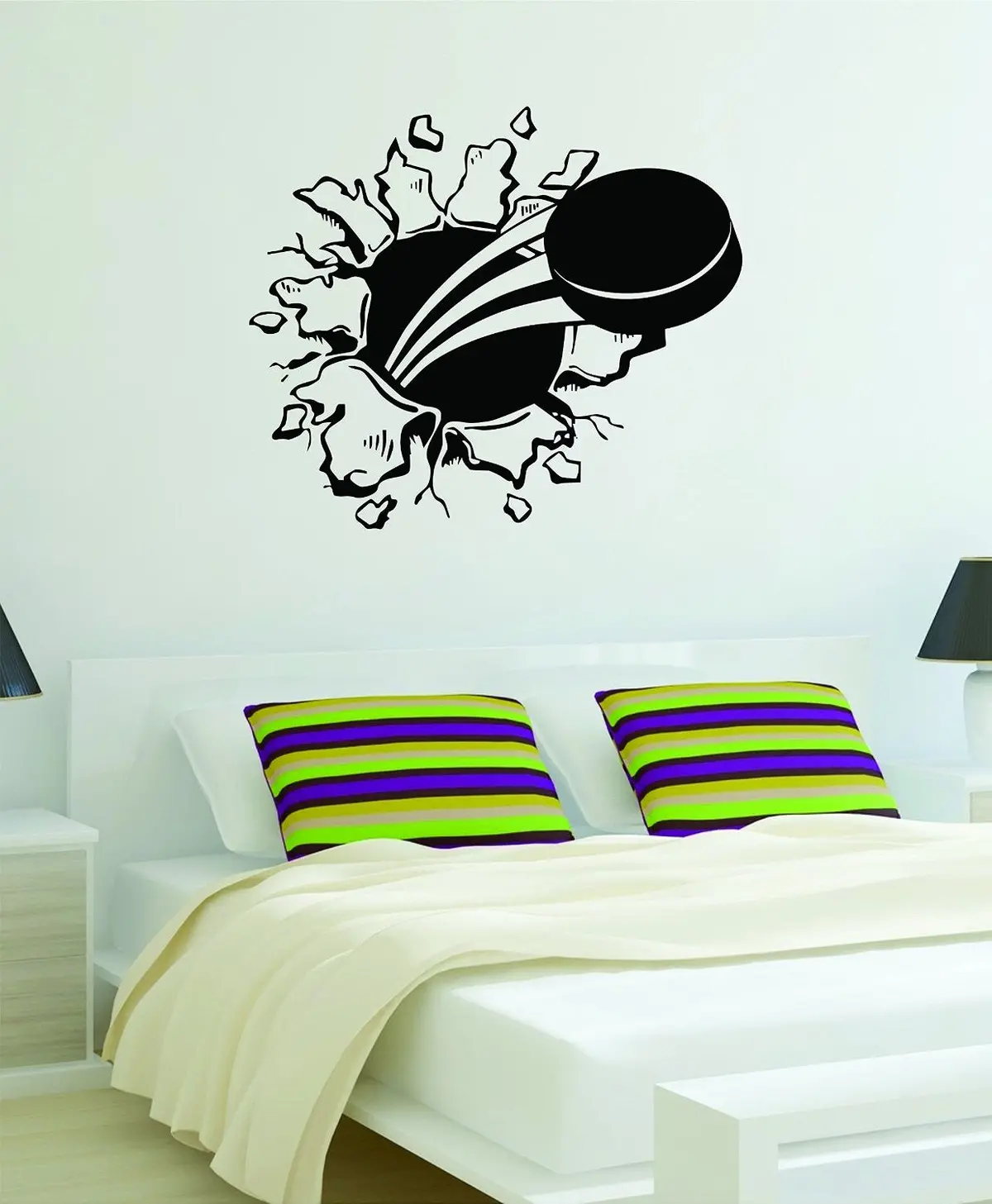 Hockey Puck Bursting Through The Wall Sports Desig Decal Sticker Wall Vinyl Decor Art 1