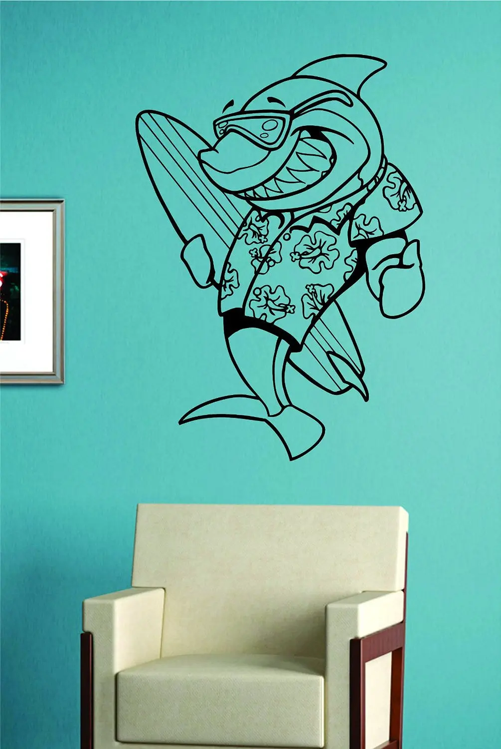 Shark Surfer Design Animal Decal Sticker Wall Vinyl Decor Art 1