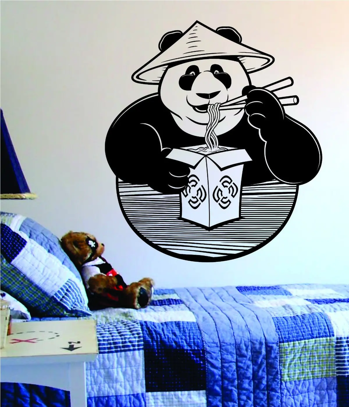 Panda Eating Chinese Food Bear Animal Design Decal Sticker Wall Vinyl Decor Art 1