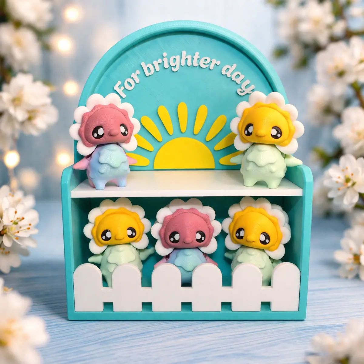 3D Printed Daisy Pixies With Display Shelf Options, Cute Kawaii Shelf Decor, Mini Pixie Figurines, Desk Decor, Gift Idea, Choose Individual Or Full Set 1
