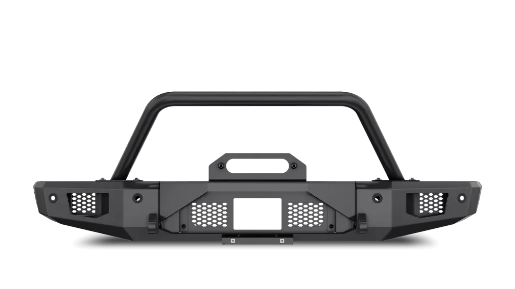 Body Armor Odyssey Front Bumper - Textured Black Powder-Coated Steel - Fits 2021-2025 Ford Bronco (With Bull Bar, Winch Mount, D-Ring Mounts) 1