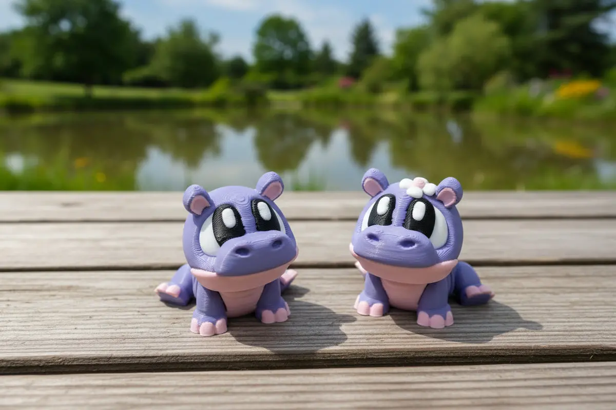 3D Printed Flexi Hippos Both Included-1.75" Tall 1