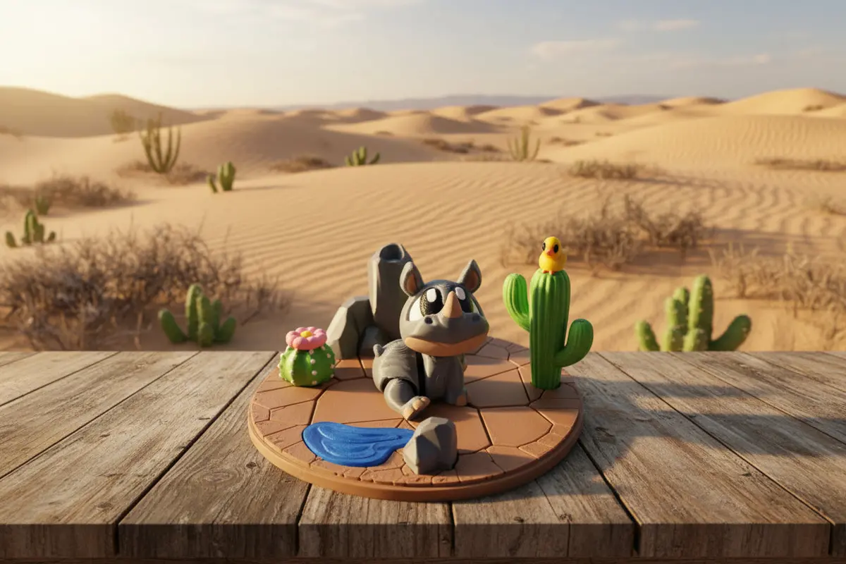 3D Printed Rhino With Desert Diorama 1