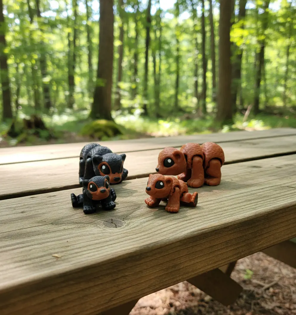 3D Printed Baby And Mama Bears-Flexi Fidget Figurine 1