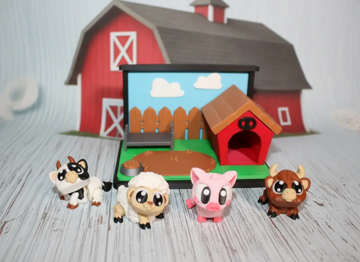 Flexi Piggy Playset -3D Printed Flexi Fidget- Comes With 4 Farm Animals 1