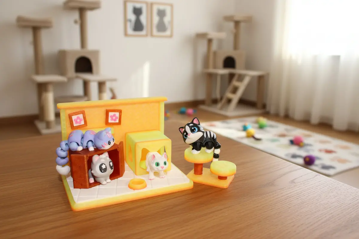 Cat Play Set- Everything Included- Comes With 4 Randomly Selected Cats-3D Printed 1