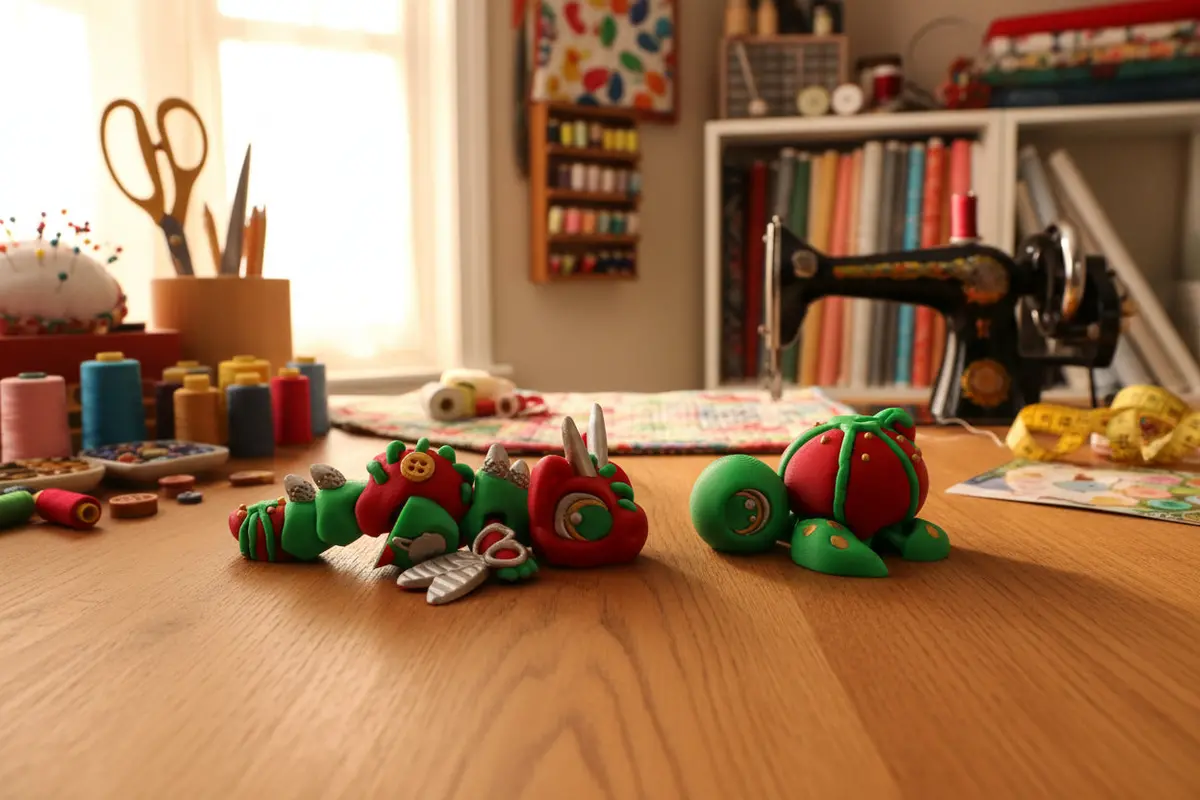 3D Printed Articulated Sewing Turtle And Dragon Fidget Toy- Both Included 1