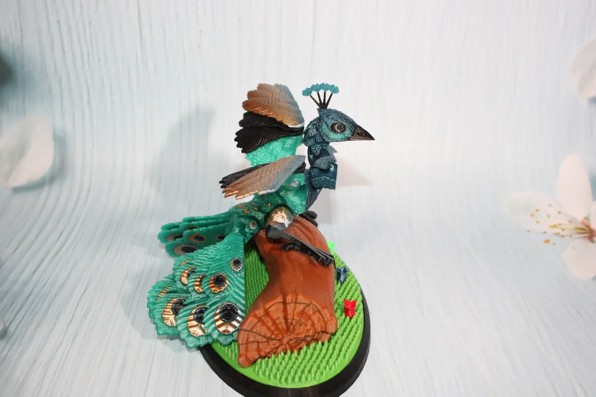 Peacock 6" Long 3D Printed Articulated Flexi Fidget Figurine 1