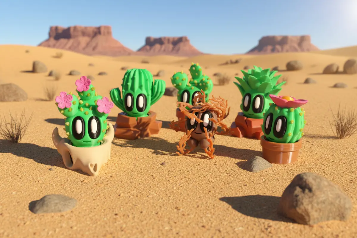 3D Printed Articulated Desert Plant Set - 6 Pieces Included 1
