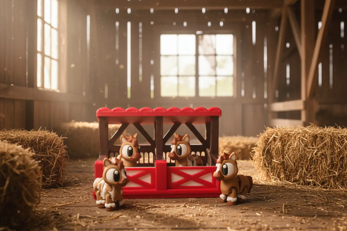 3D Printed Horses And Stable: Articulated Fidget Toy- Everything Included-5 Piece Set 1