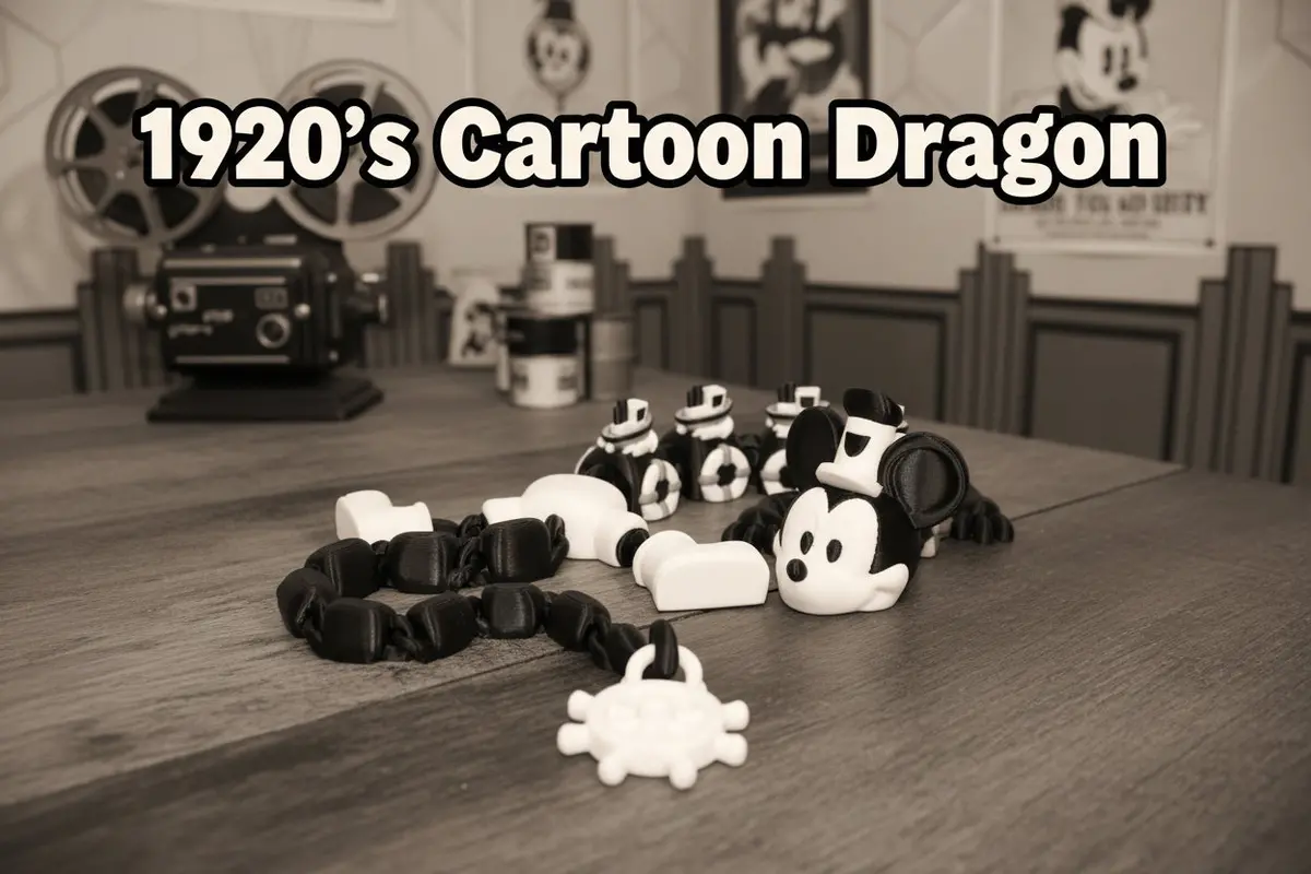1920'S Cartoon Dragon 3D Printed Articulated Figurine 1