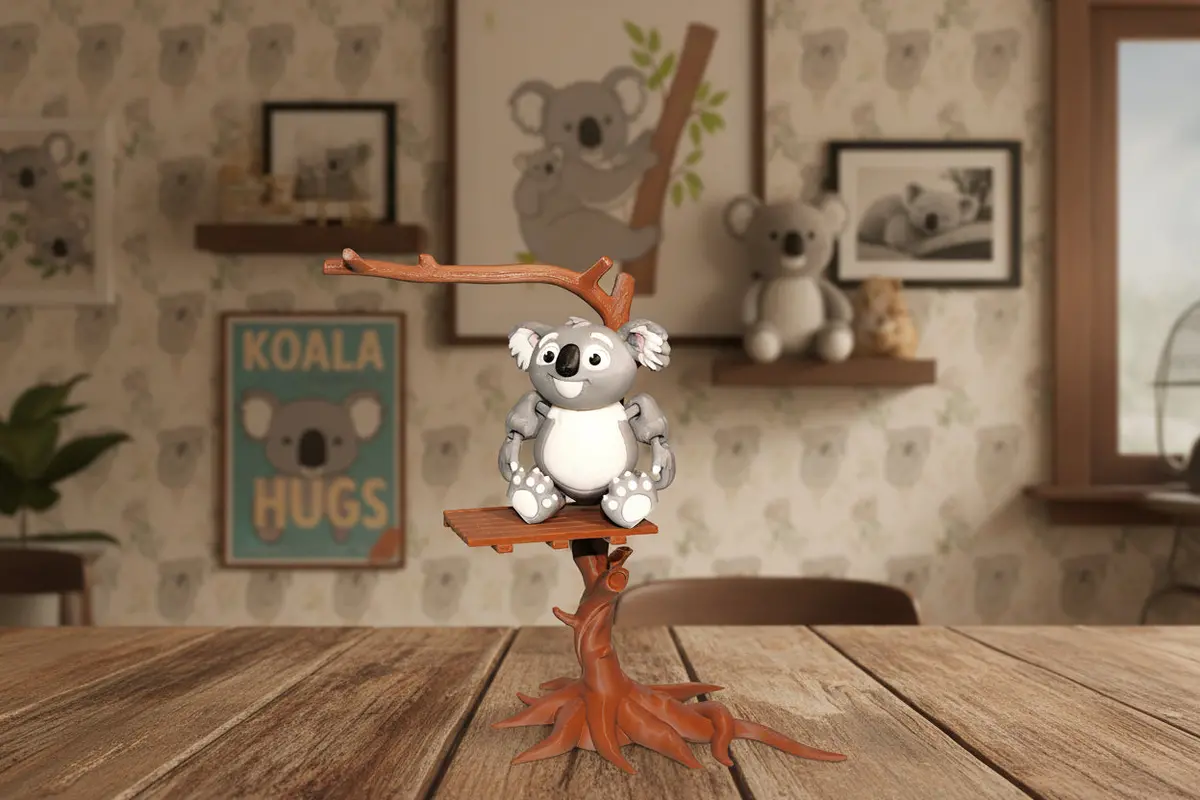 Koala With Tree Options 3D Printed Articulated Figurine 1