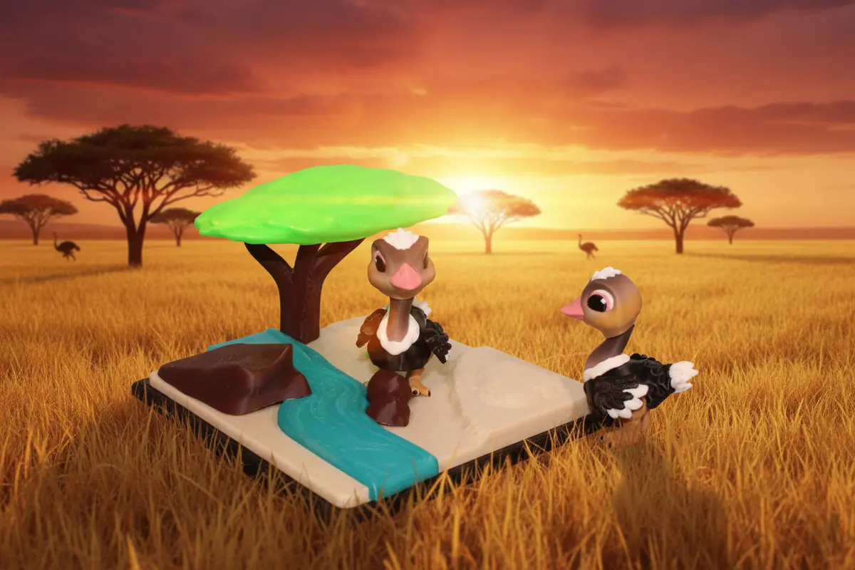 Ostrich With Diorama- Includes Both Ostriches 1