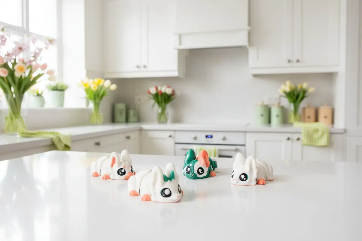 3D Printed Flexi Bunnies Set Of 4-3" Long 1