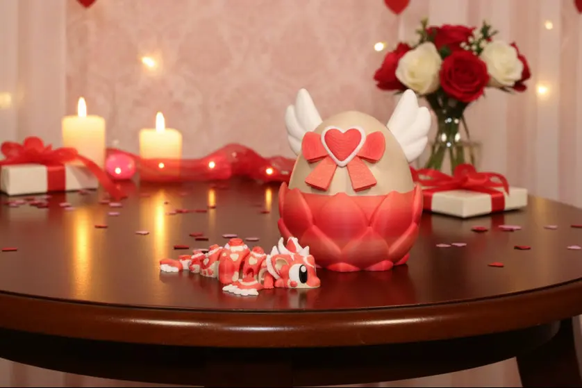 Heart Seeker Dragon With Egg: 4 Inches Long 3D Printed Articulated Flexi Fidget 1