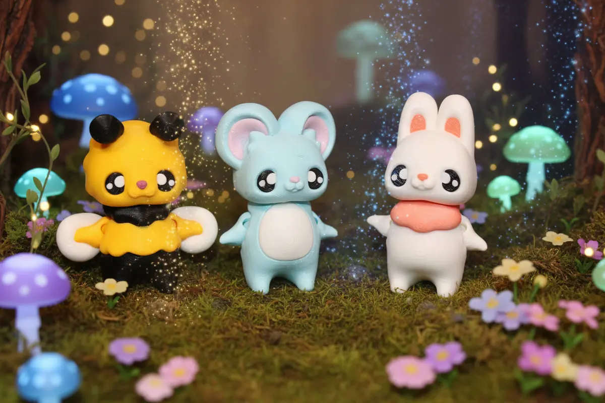 3D Printed Bee, Mouse And Bunny Pixies- 3" Tall- All 3 Included 1