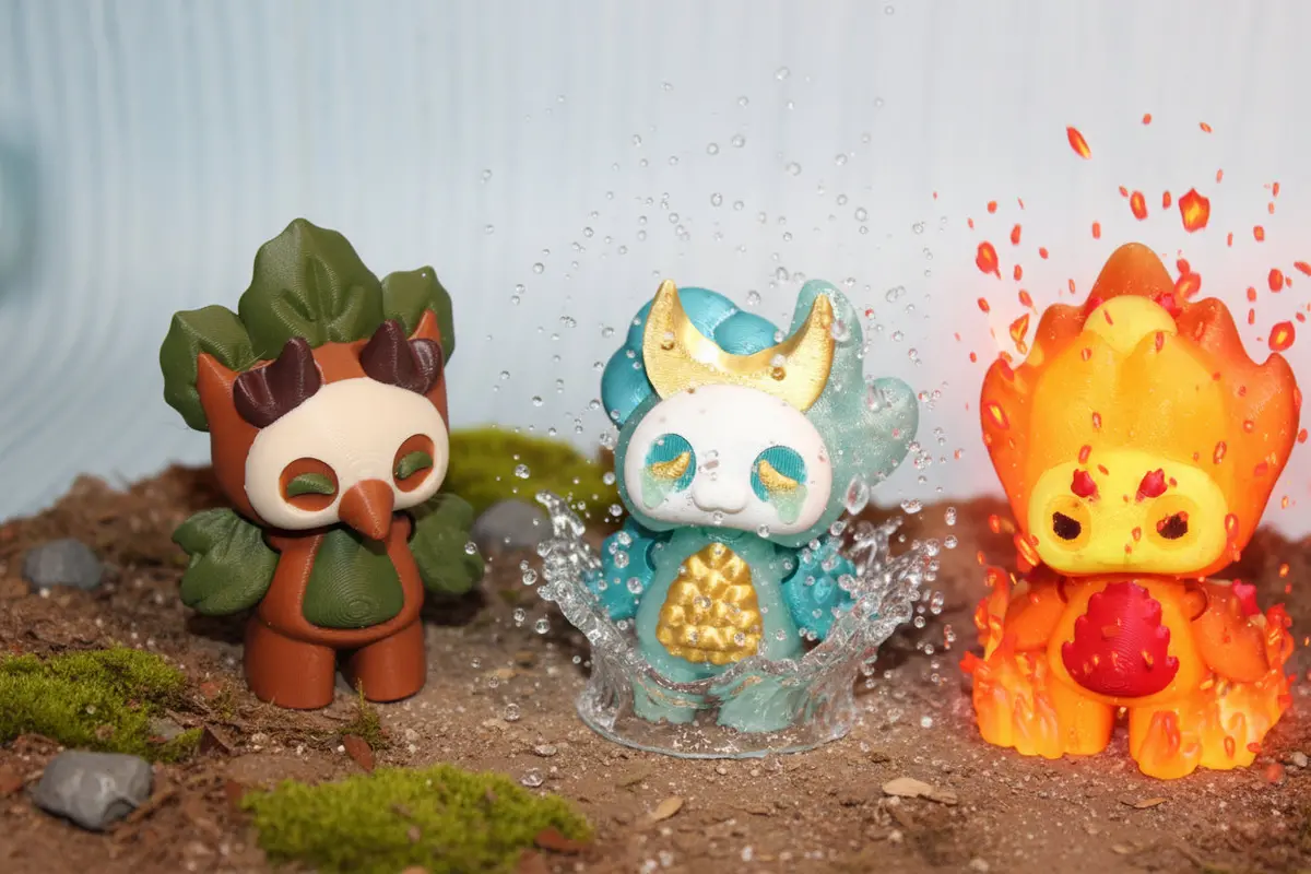 3D Printed Elemental Mooshlings 3"- All 3 Included 1