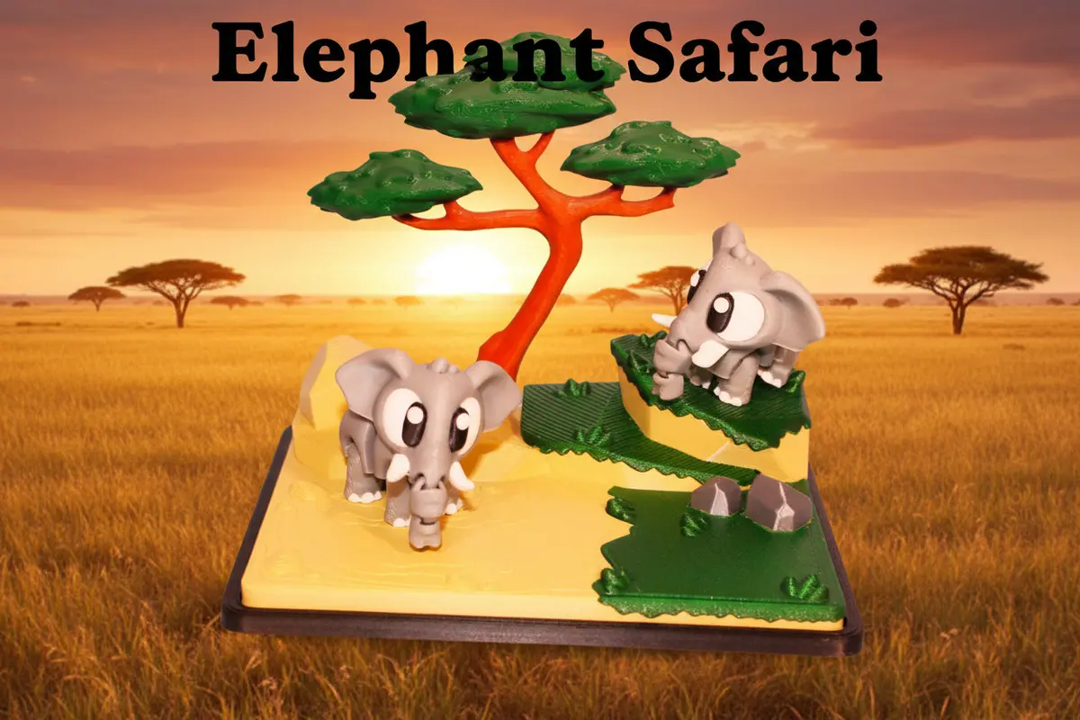 Flexi Elephant And Mini Safari Design Showcase-3D Printed Flexi Fidget- Comes With 2 Elephants) 1