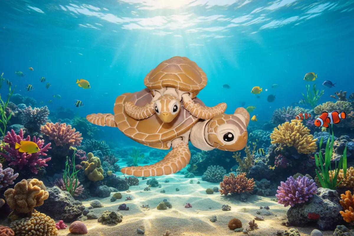 Sea Turtle 3D Printed Articulated Figurine 1