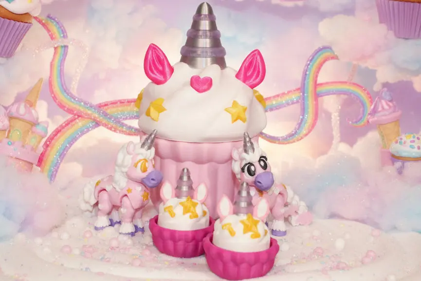 3D-Printed Unicorn Cupcake Container Comes With 2 Unicorn Clickers 1