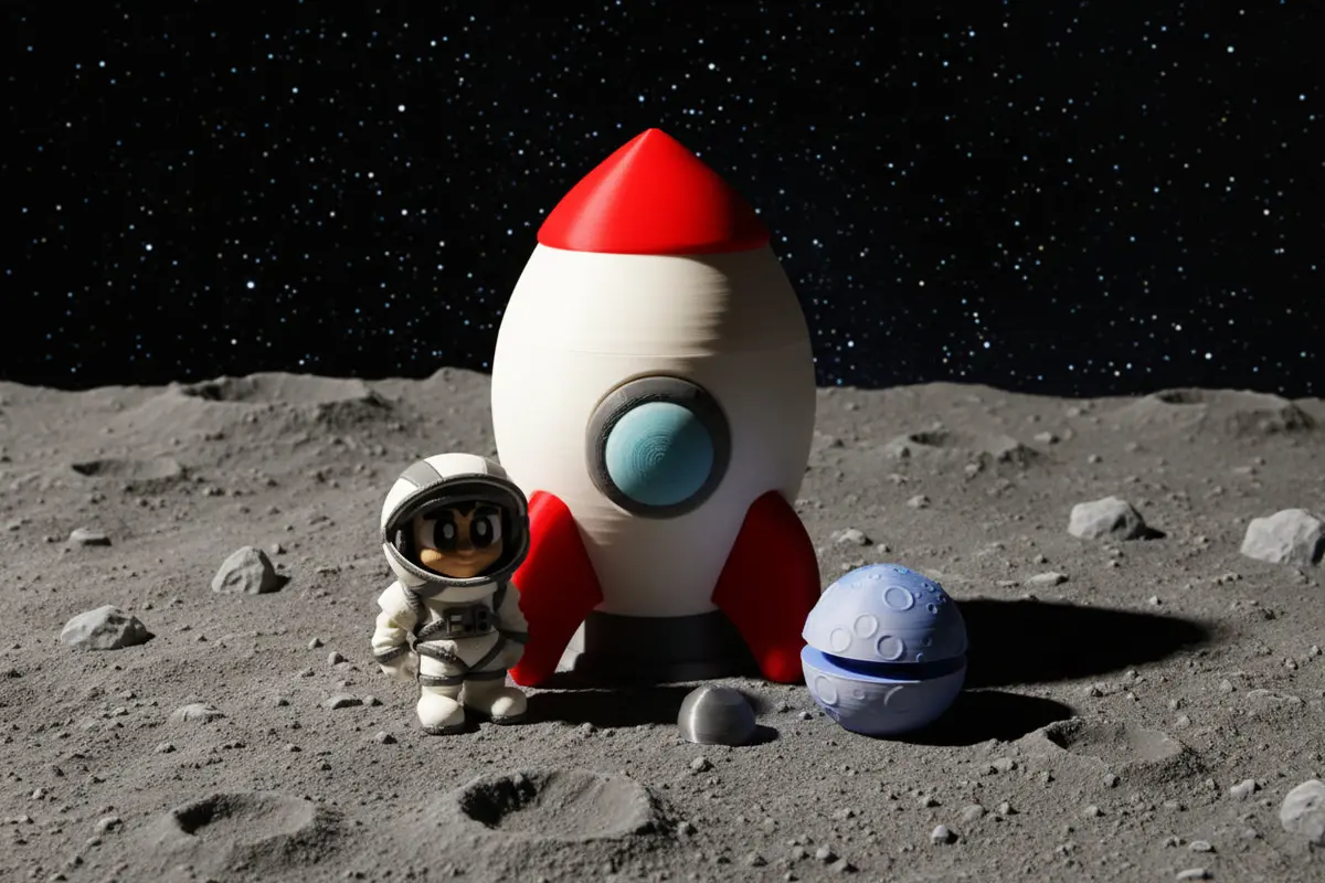 3D-Printed Astronaut And Spaceship Container With Moon Clicker 1