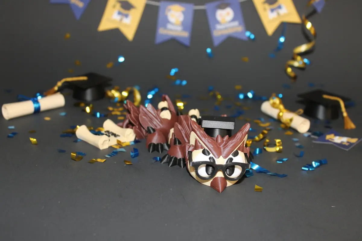 Graduation Owl Dragon 3D Printed Articulated Figurine-7" 1