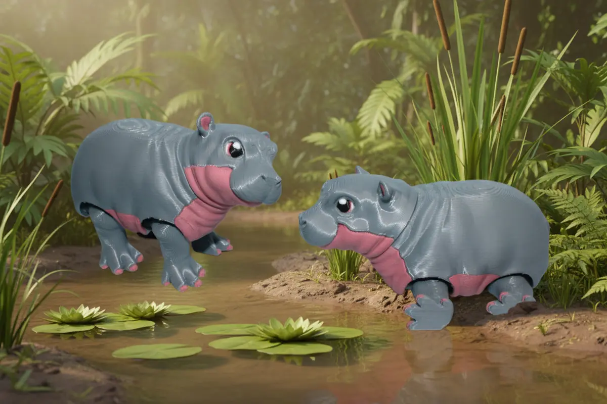Baby Hippo 3D Printed 4" 1