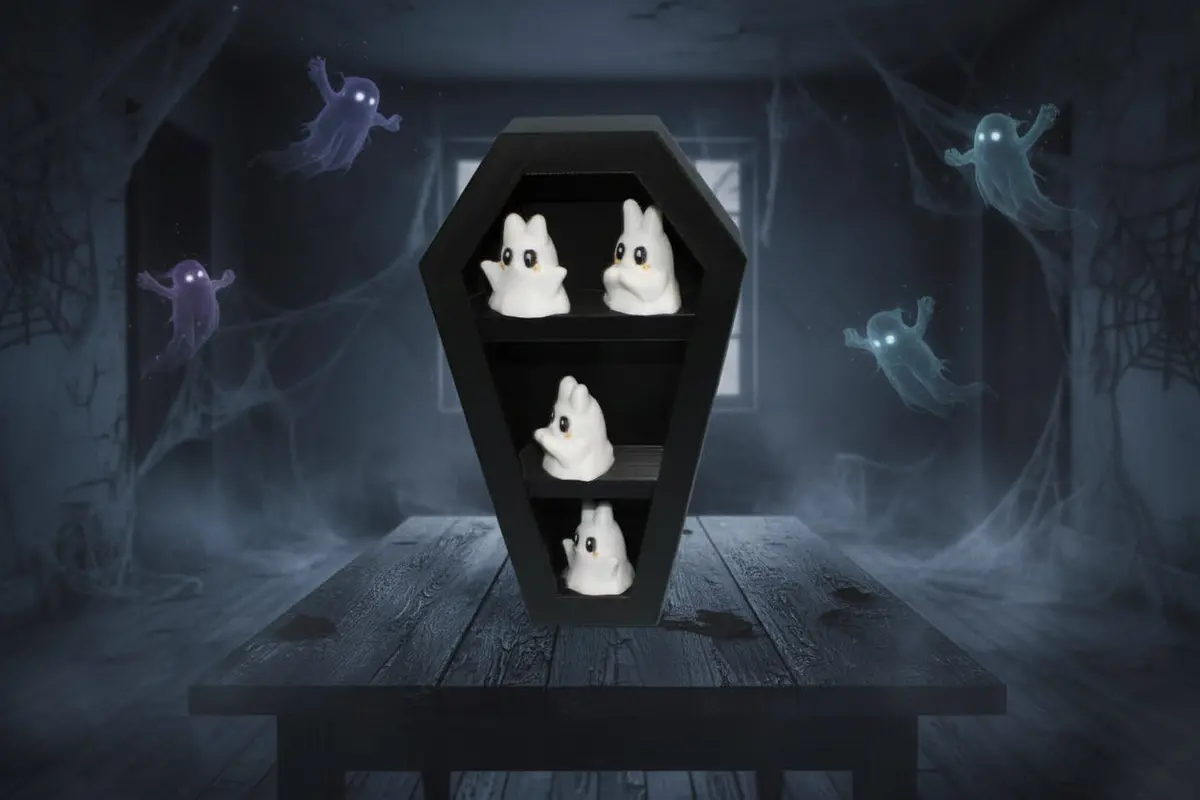 Tiny Ghost Coffin Set 4 Ghost Included 6.5" T 1