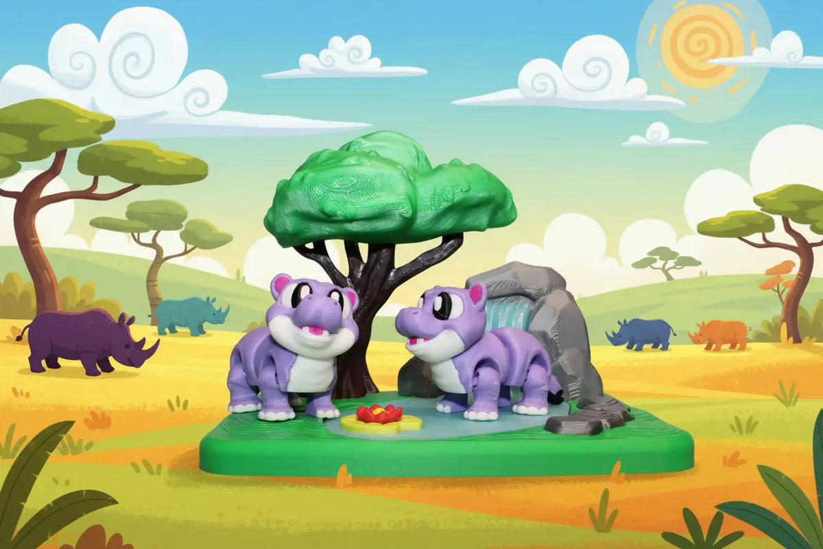 Rhino 3D Printed Playset- Comes With 2 Rhinos 1