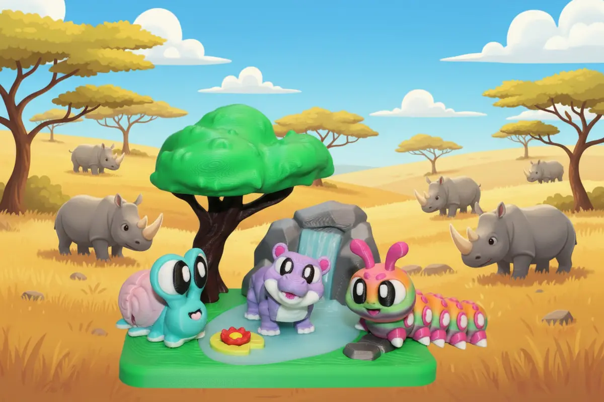 Waterfall Playset Comes With Rhino Caterpillar And Snail 1