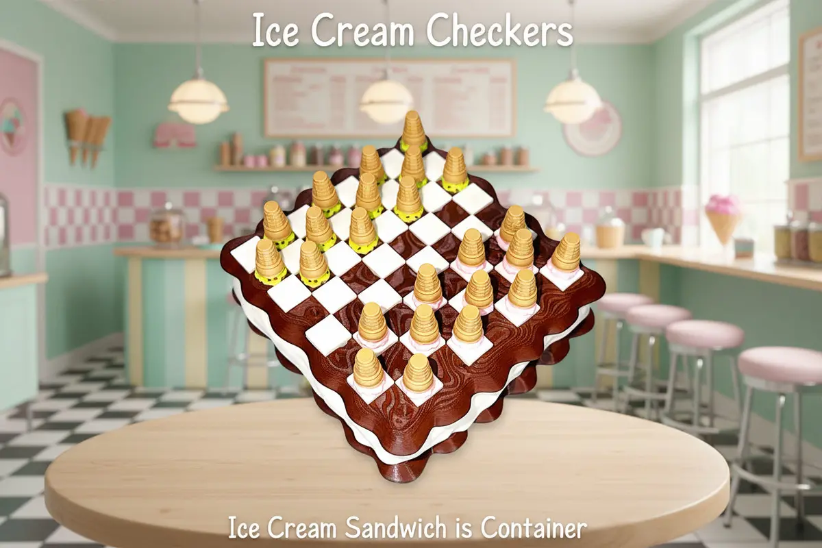 Ice Cream Checkers - 3D Printed- Ice Cream Cake Is Container 1