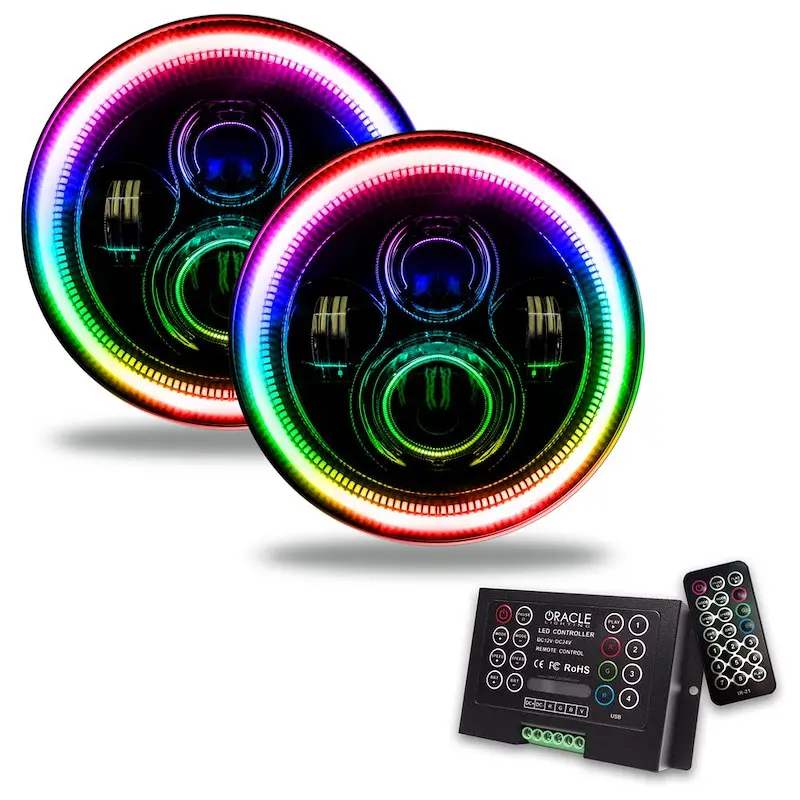 Oracle 7-Inch Led Headlights With Colorshift 2.0 Halo 1