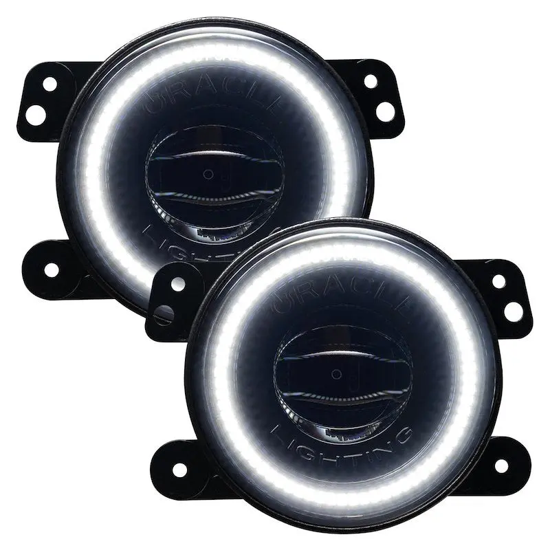 Oracle Round Led Fog Lights 20W 3000 Lumens Clear Halo Black Housing 1