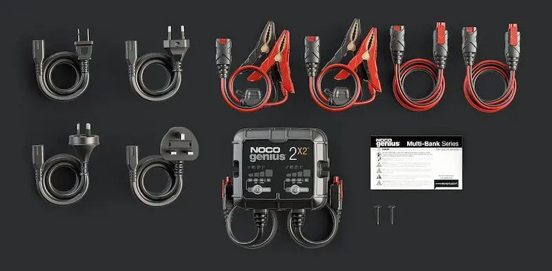 Noco Battery Charger Genius 2-Bank For 6V & 12V Lead-Acid And Lithium Batteries - 4A (2A Per Bank), Fully Automatic - 120-240V Ac 1