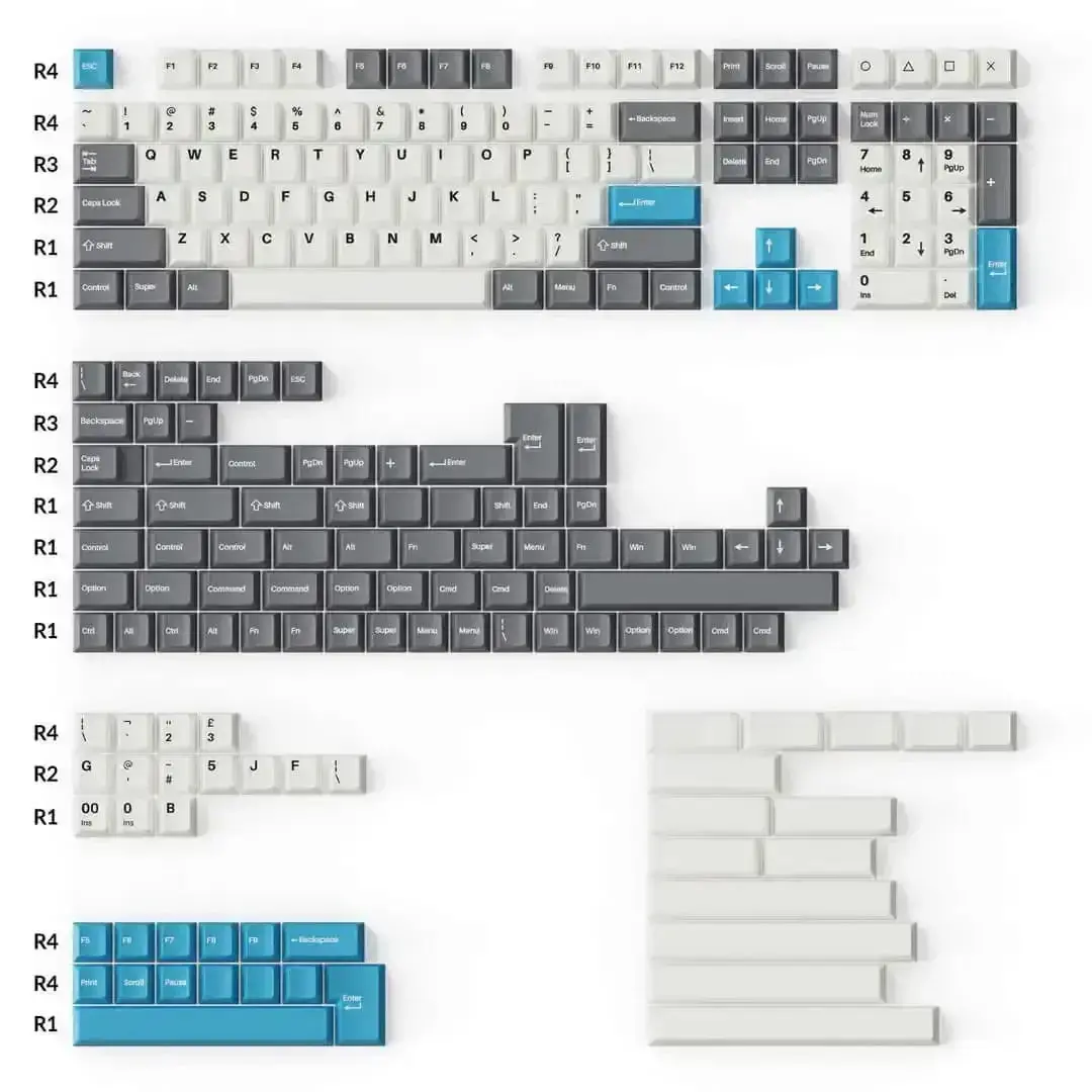 Keychron - Cherry Profile Double-Shot Pbt Full Set Keycaps - Grey, White And Blue 1