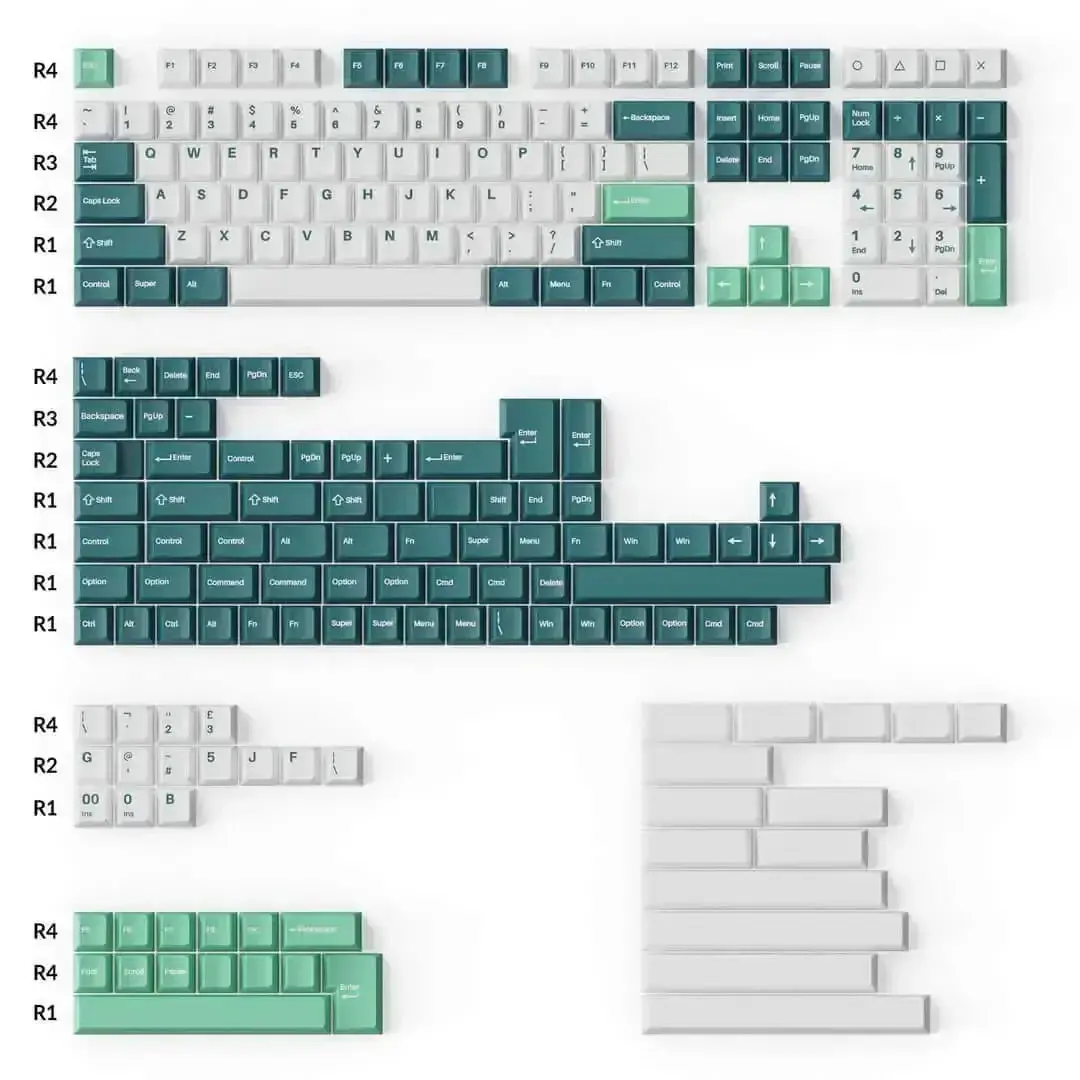 Keychron - Cherry Profile Double-Shot Pbt Full Set Keycaps - White Mint 1