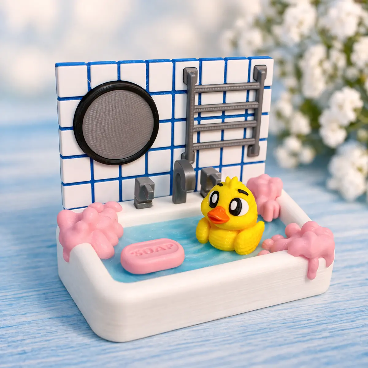 3D Printed Ducky Bathtub Toy, Cute Mini Duck Bath Scene, Desk Decor, Gift For Kids & Adults, Kawaii Bathroom Decor, Collectible Figurine 1