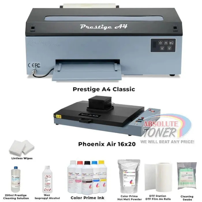 $78/Month Prestige A4 Dtf Printer Heat Press Bundle With Full Supply Kit – Digirip, Film, Inks, Powder & More 1